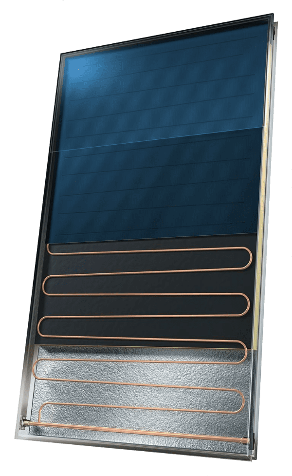 A cutaway solar thermal panel